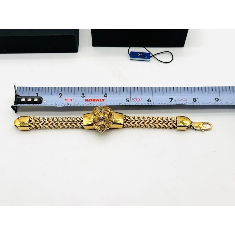 Luxury Gold Lion Head Chain Bracelet Heavy Statement Unisex 8.5" Designer Style - Picture 8 of 14